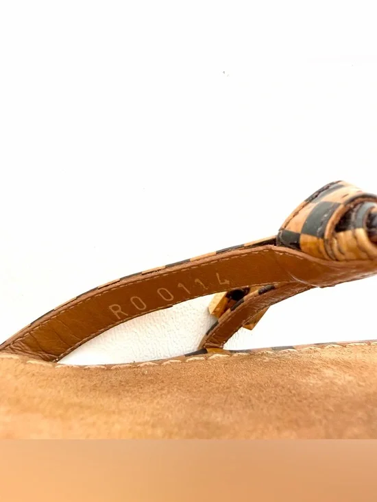 LOUIS VUITTON | Damier Check Kitten Heel Mule Sandals Gold LV Charm EU 38.5 Y2K - Picture 10 of 15